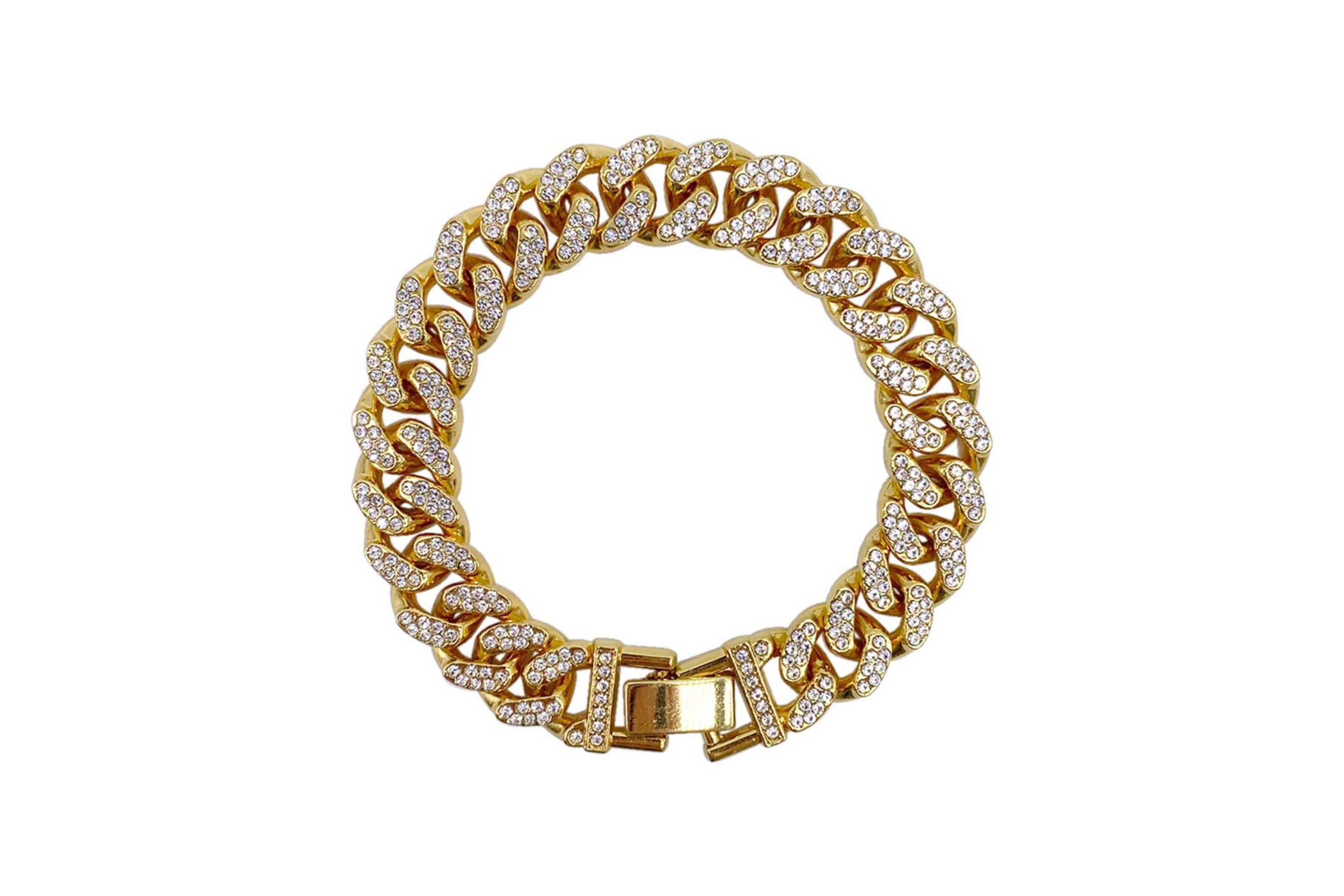 14k Gold Plated Flat Curb CZ Chain Bracelet