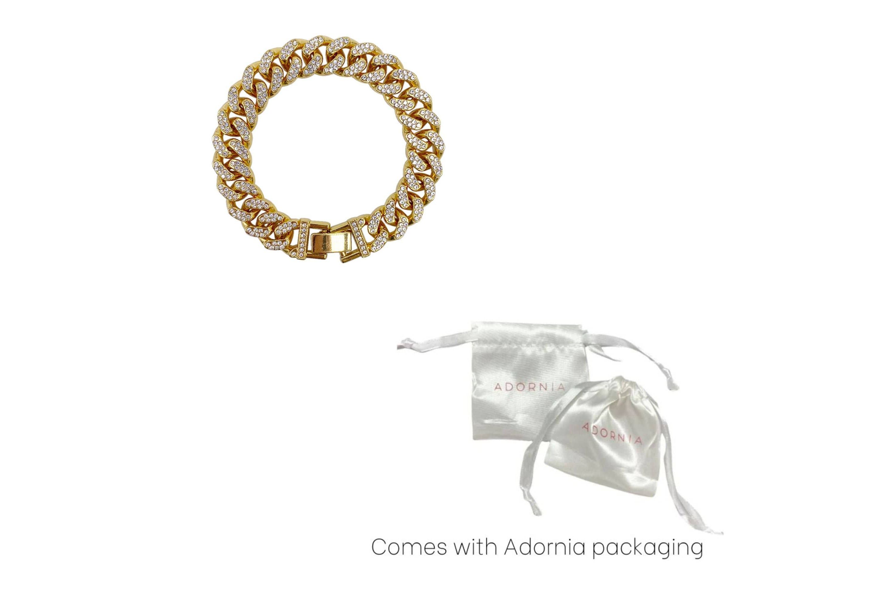14k Gold Plated Flat Curb CZ Chain Bracelet