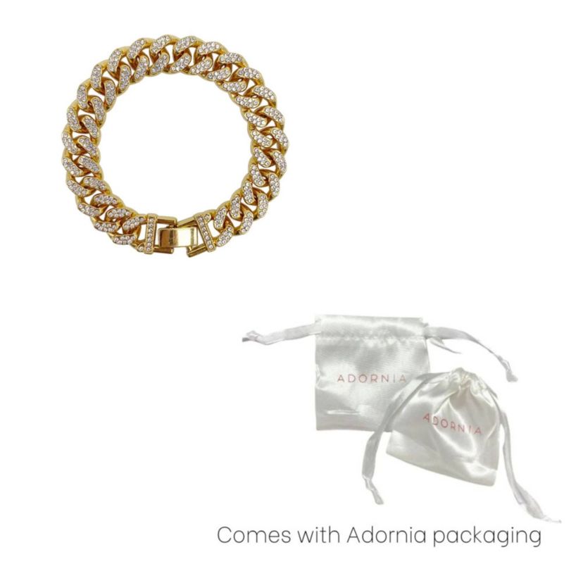 14k Gold Plated Flat Curb CZ Chain Bracelet
