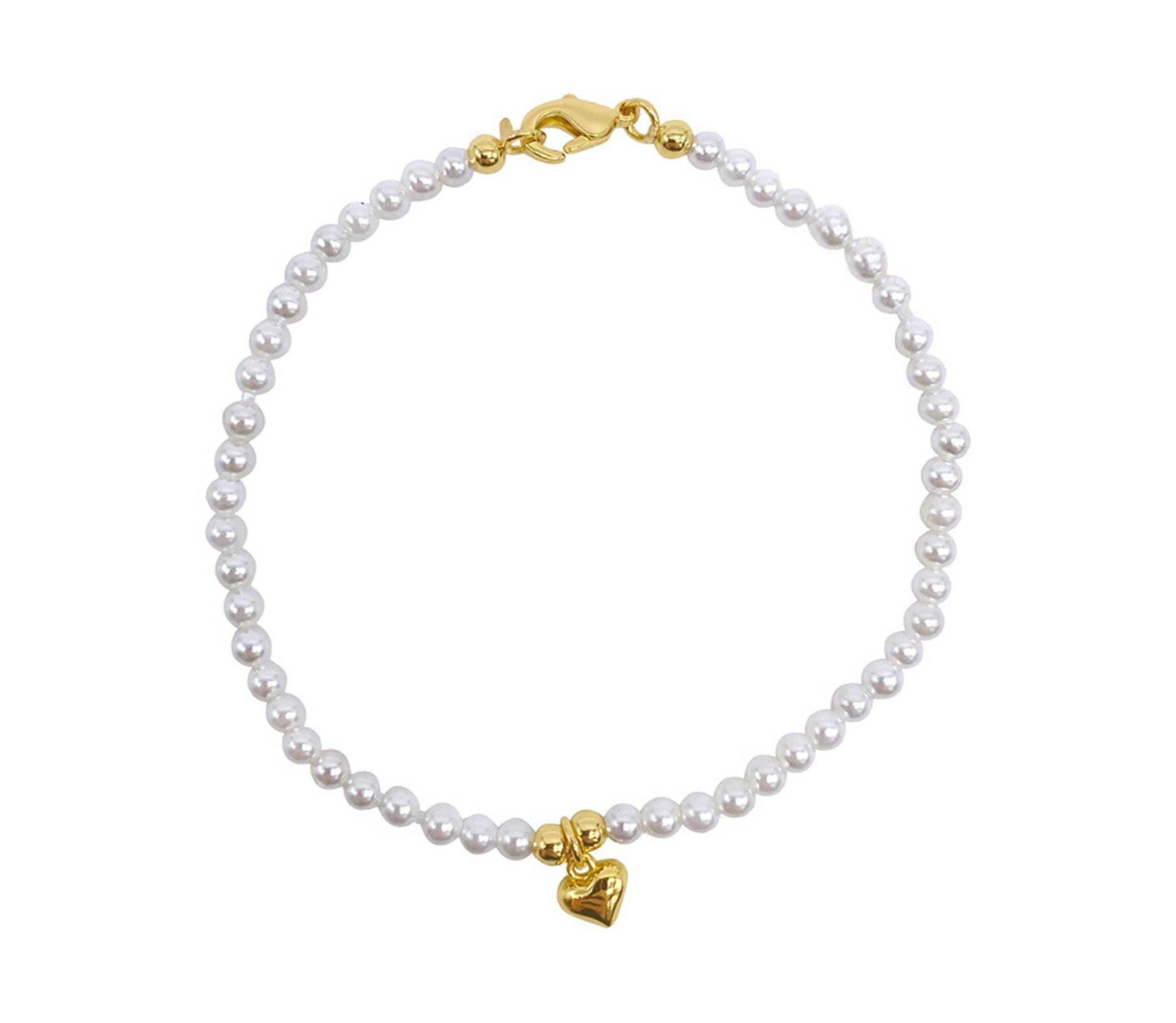 14k Gold Plated Seed Pearl and Heart Bracelet