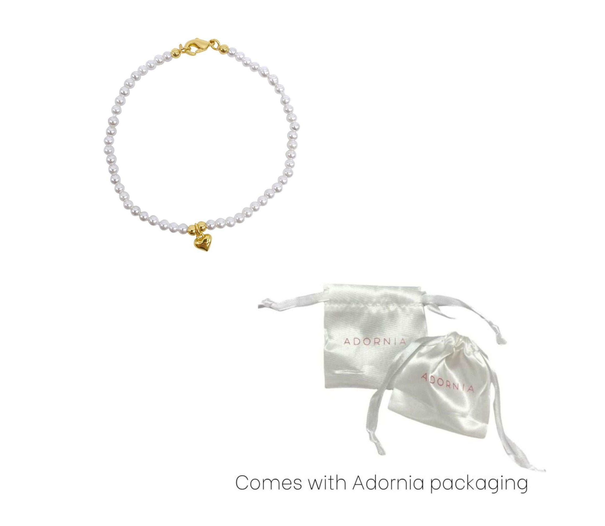 14k Gold Plated Seed Pearl and Heart Bracelet