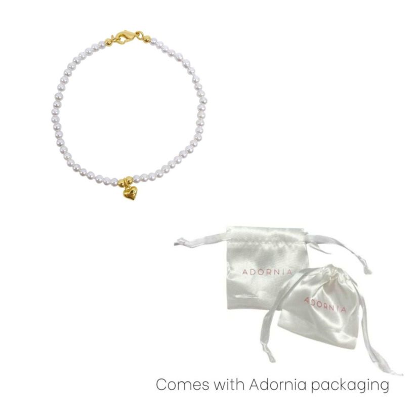 14k Gold Plated Seed Pearl and Heart Bracelet