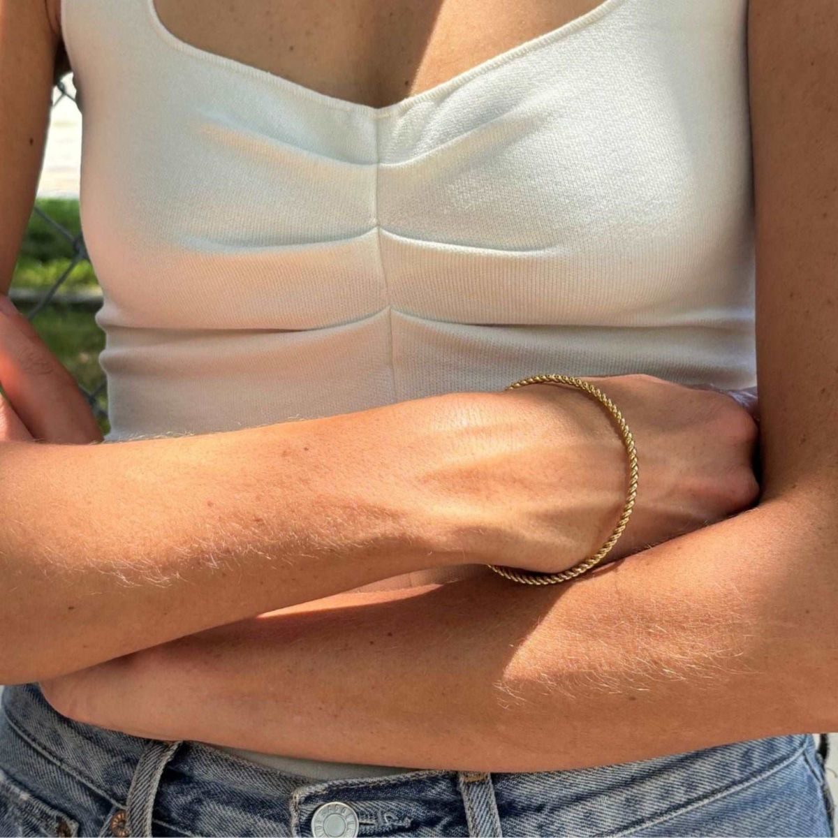 Tarnish Resistant 18k Gold Plated Rope Bangle Bracelet