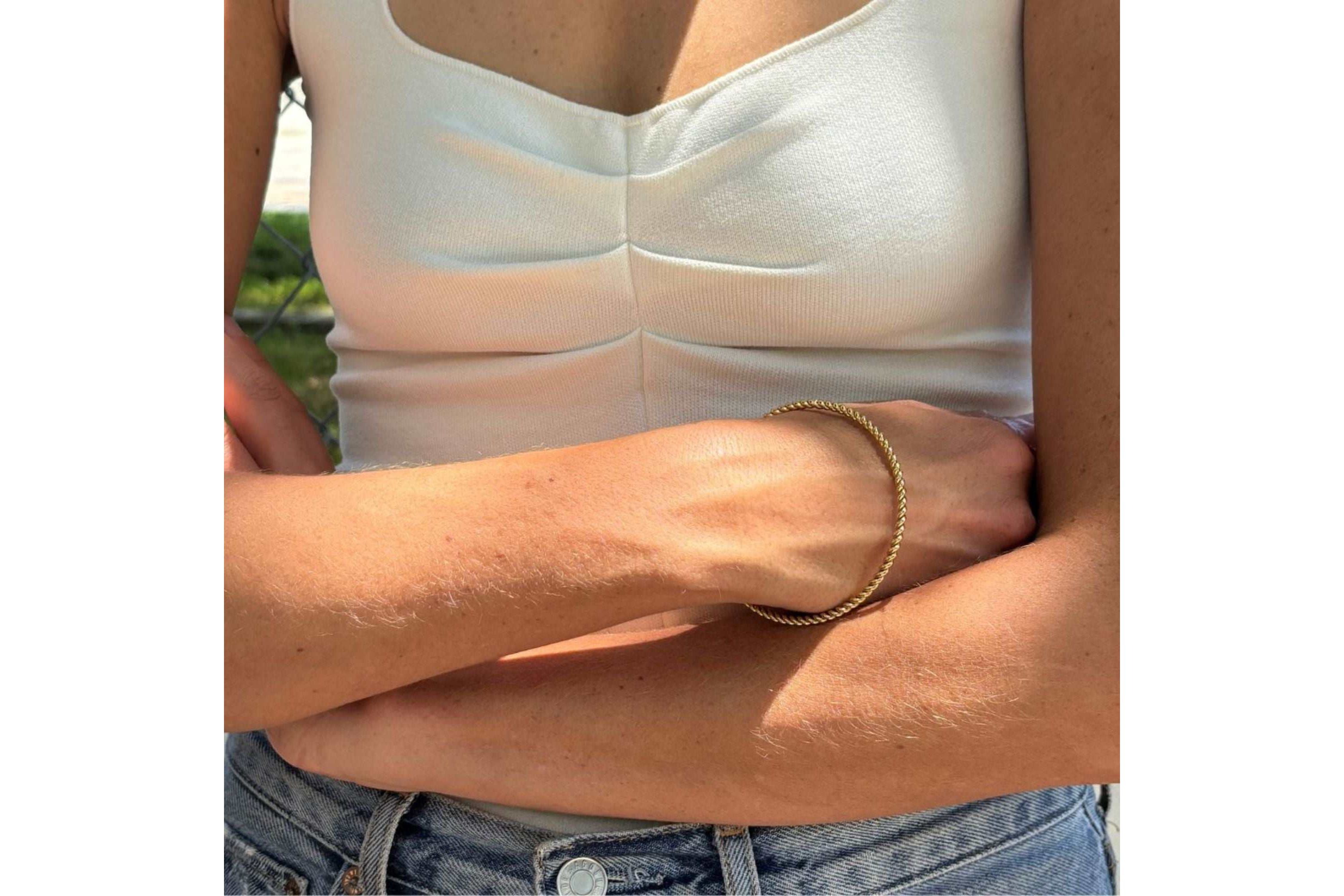 Tarnish Resistant 18k Gold Plated Rope Bangle Bracelet