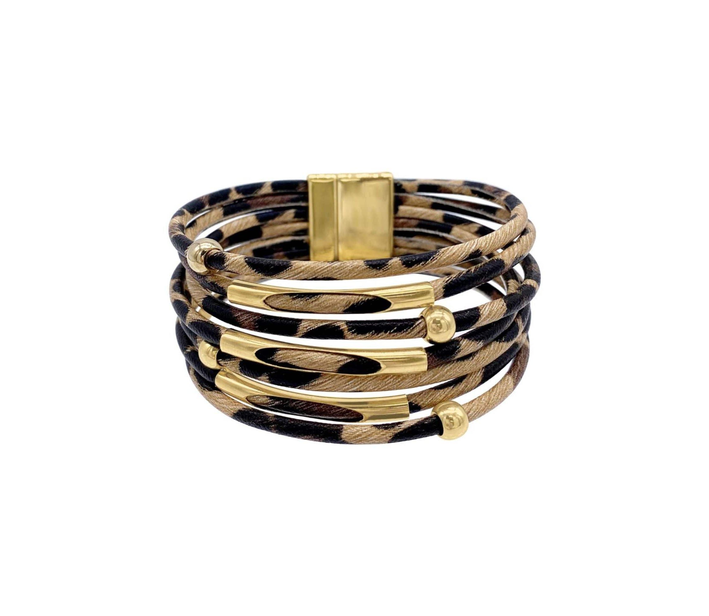 Multi Strand Leopard Print Bangle Bracelet