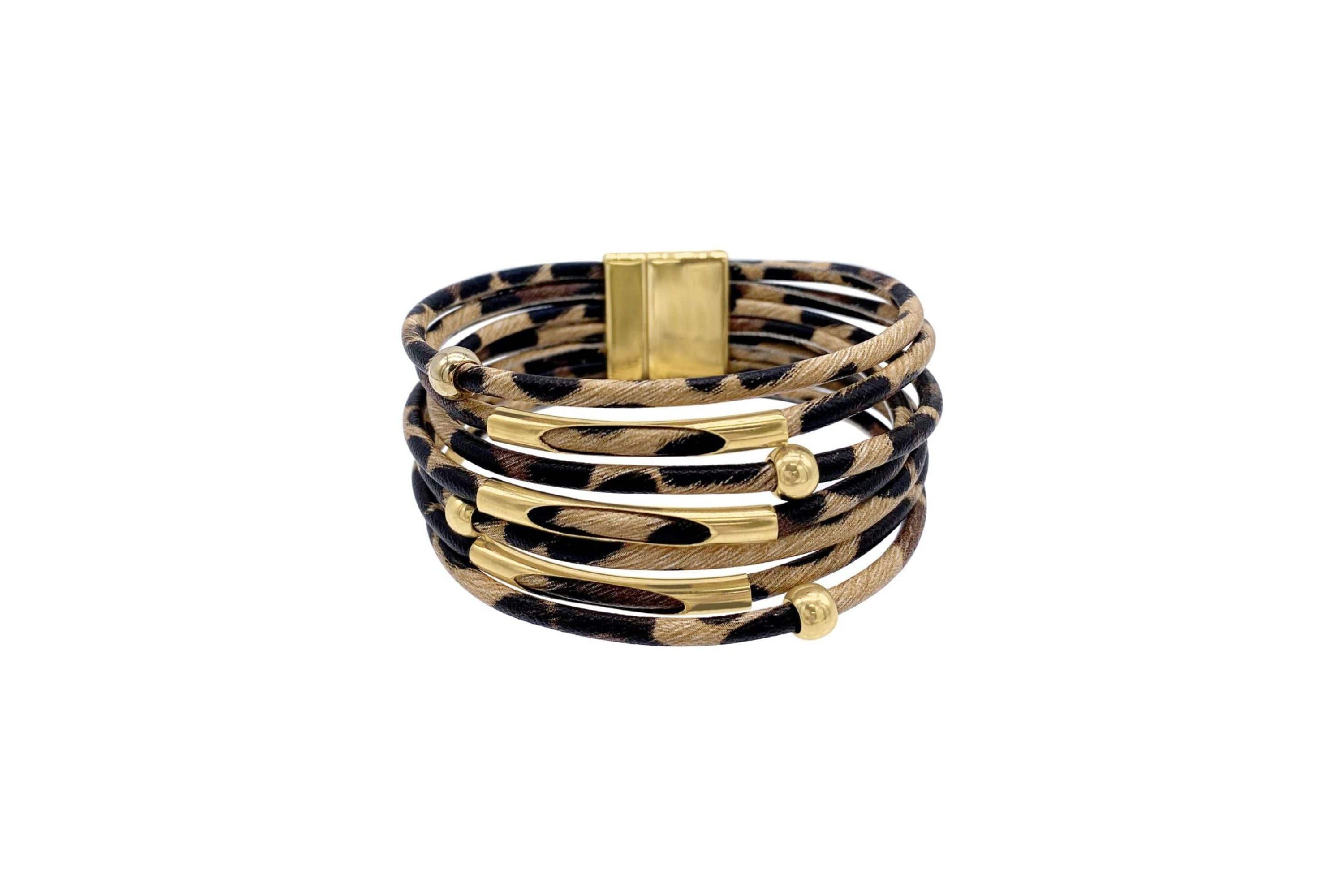 Multi Strand Leopard Print Bangle Bracelet