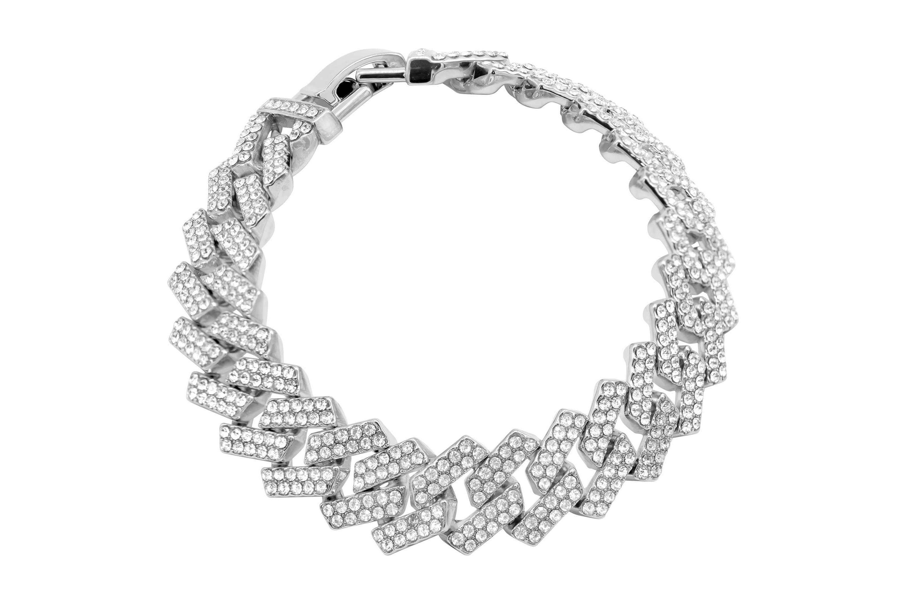 Rhodium Plated Edgy Cuban Crystal Chain Bracelet