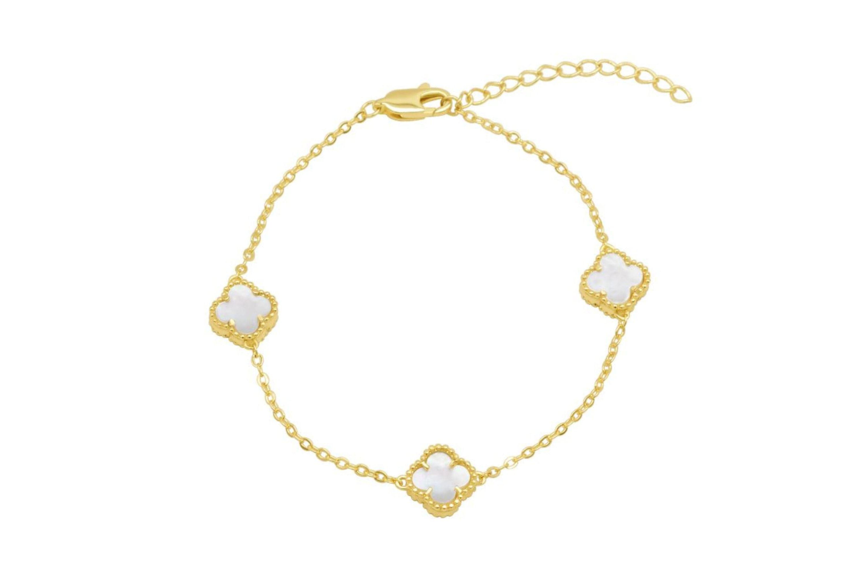 White Mother of Pearl Flower Station Bracelet gold