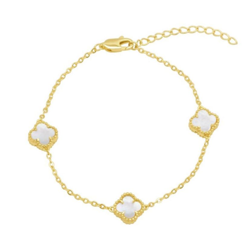 White Mother of Pearl Flower Station Bracelet gold