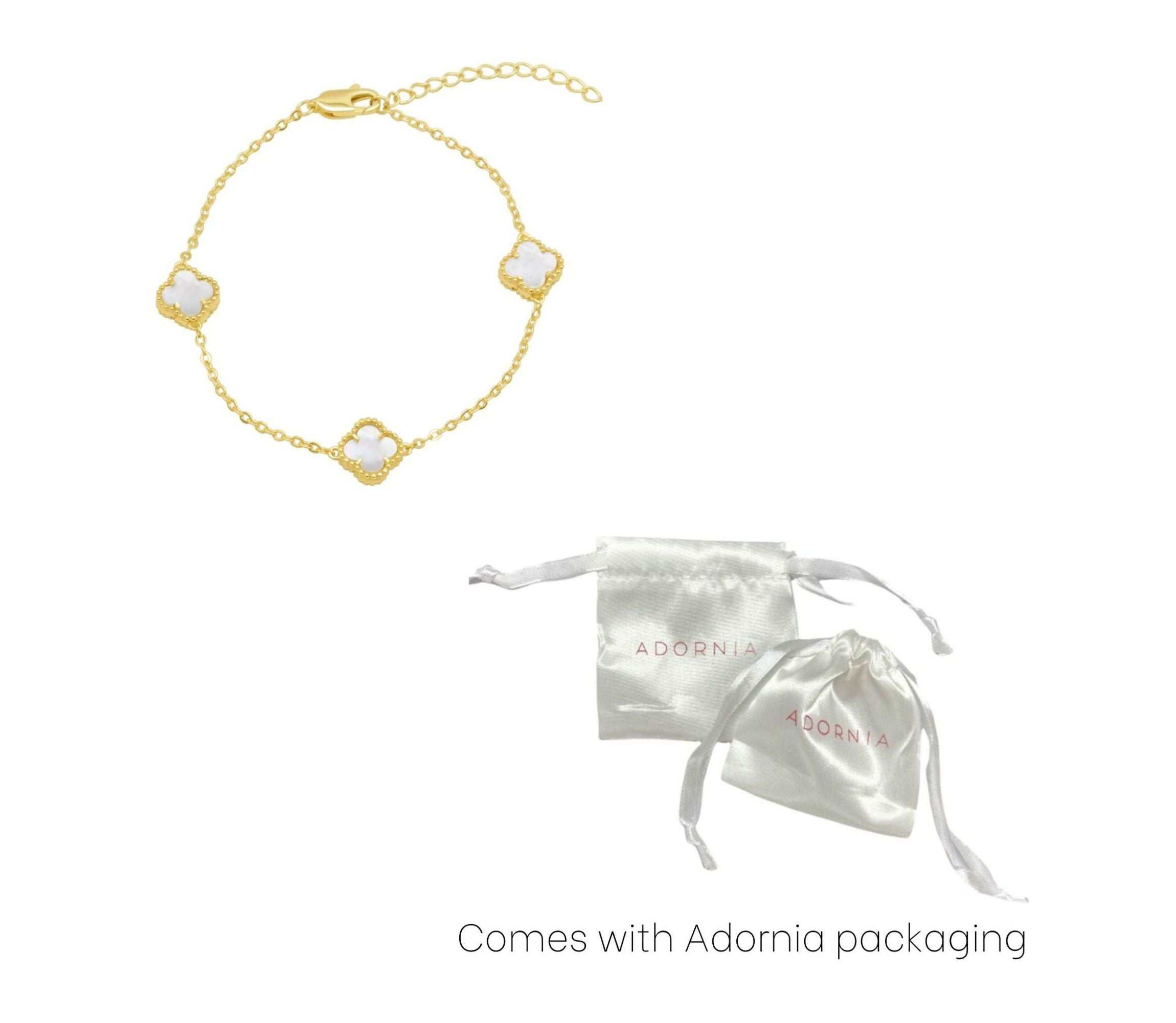 White Mother of Pearl Flower Station Bracelet gold