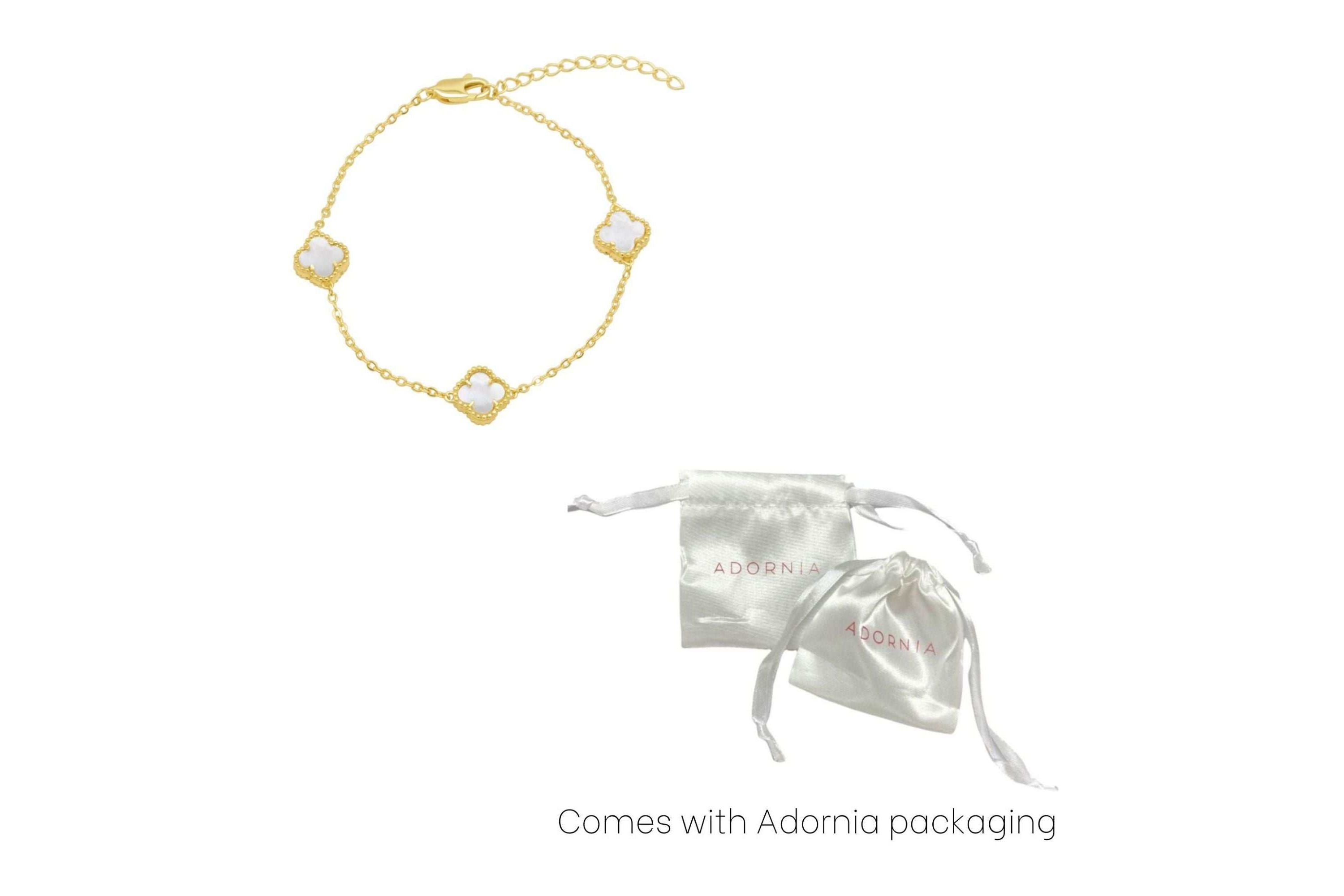White Mother of Pearl Flower Station Bracelet gold