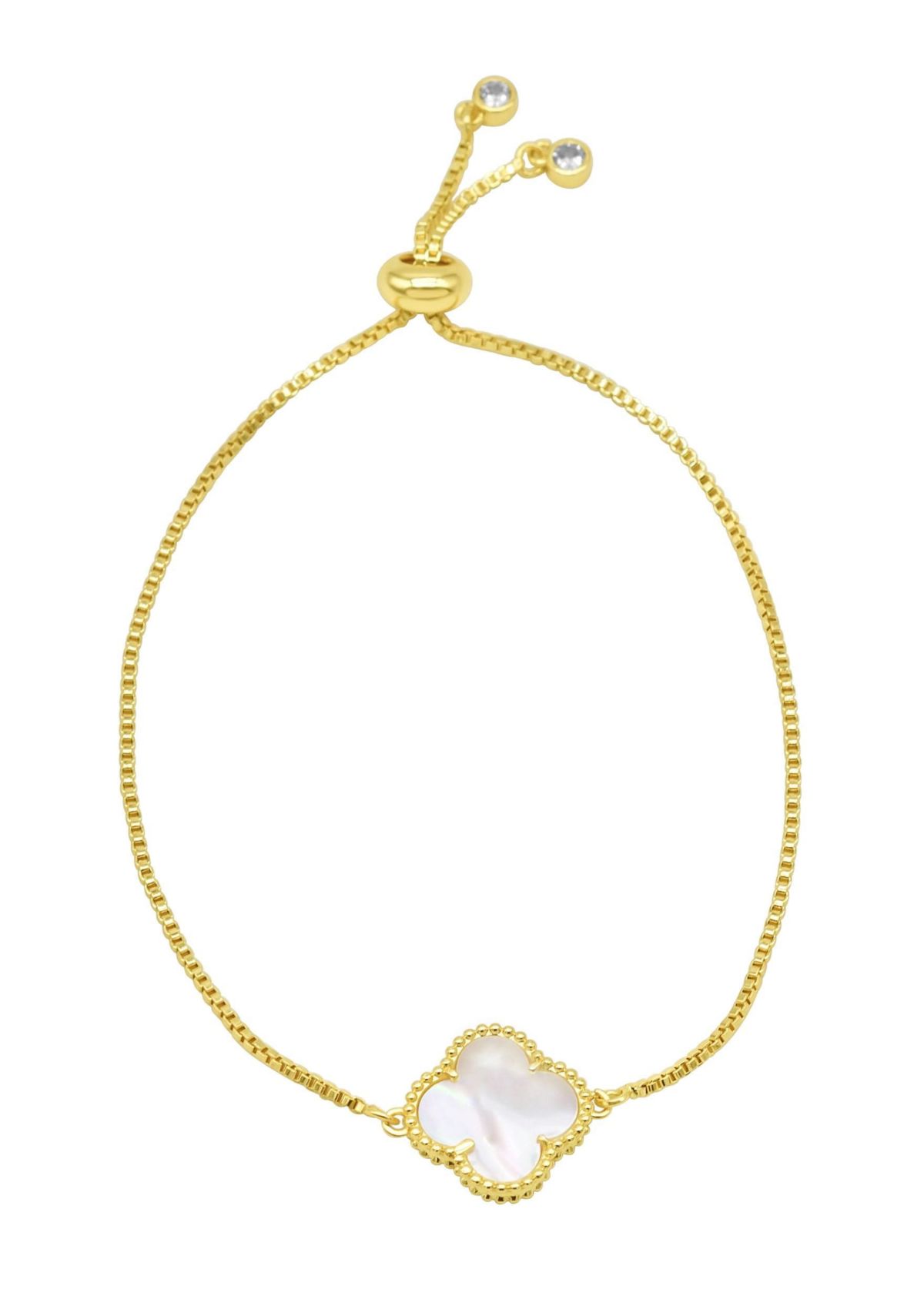 Adjustable Bolo White Mother of Pearl Flower Bracelet Gold