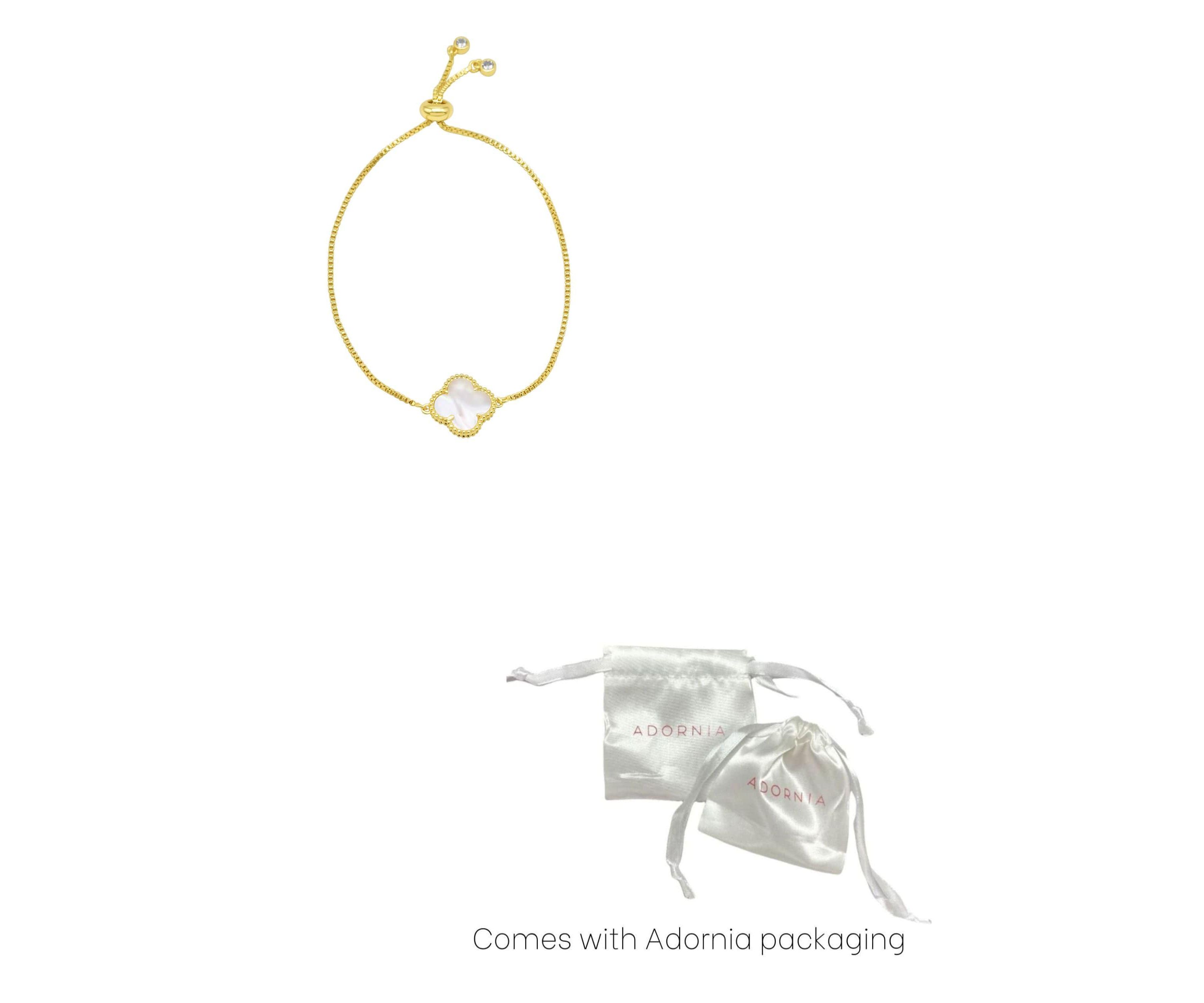 Adjustable Bolo White Mother of Pearl Flower Bracelet Gold