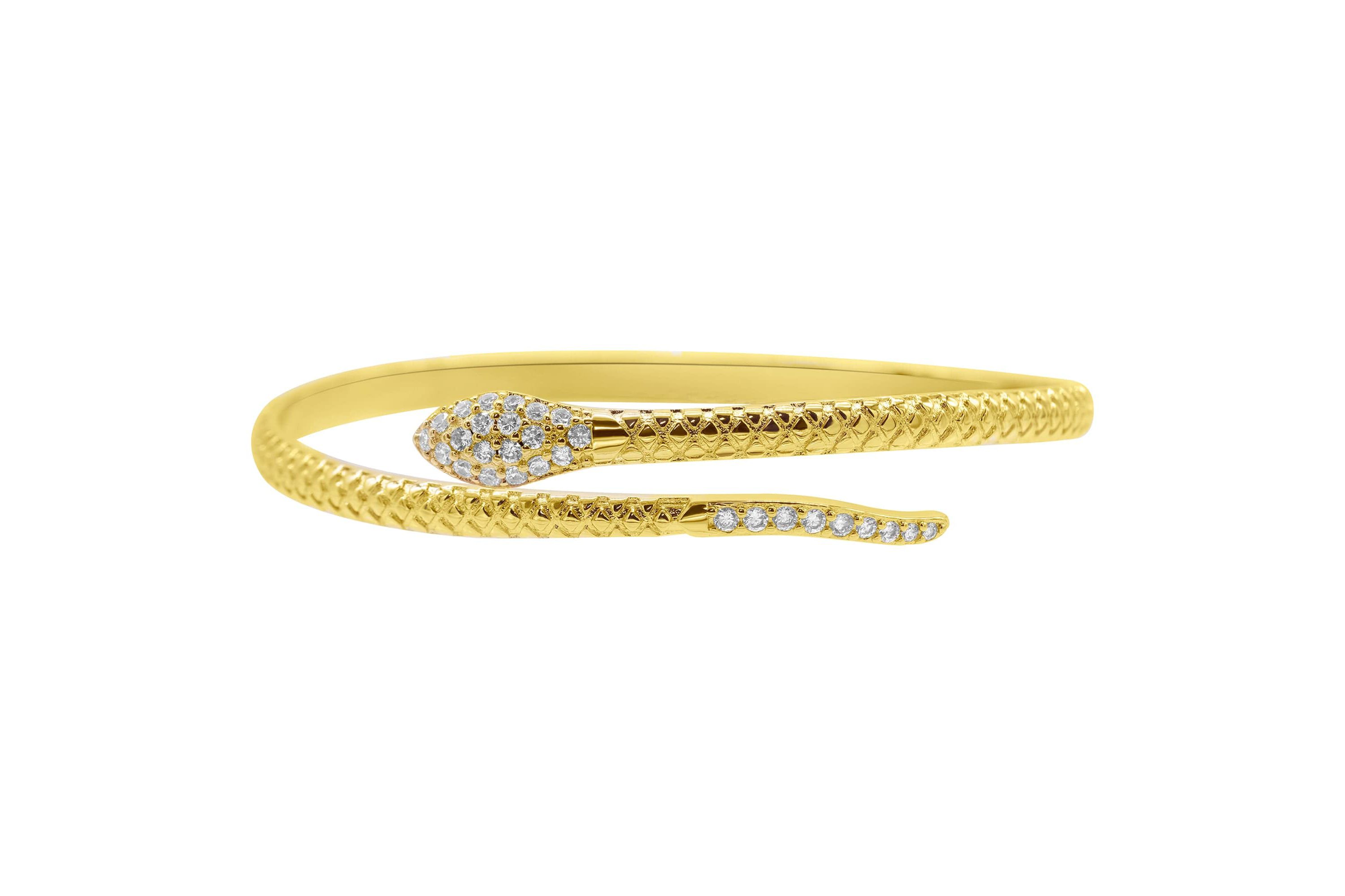 14k Gold Plated Adjustable Crystal Snake Cuff