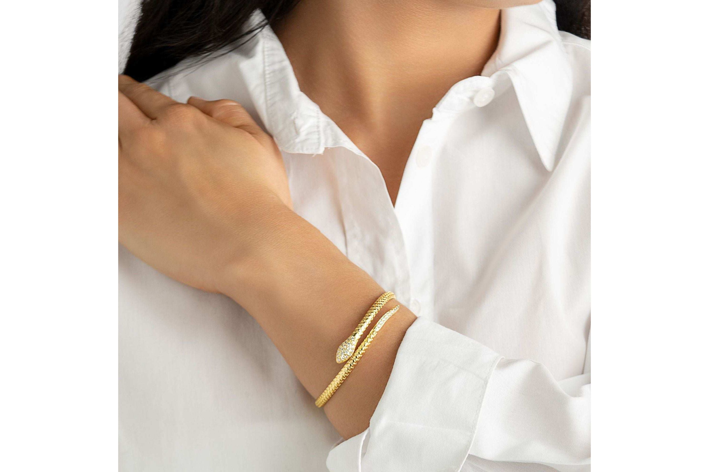 14k Gold Plated Adjustable Crystal Snake Cuff