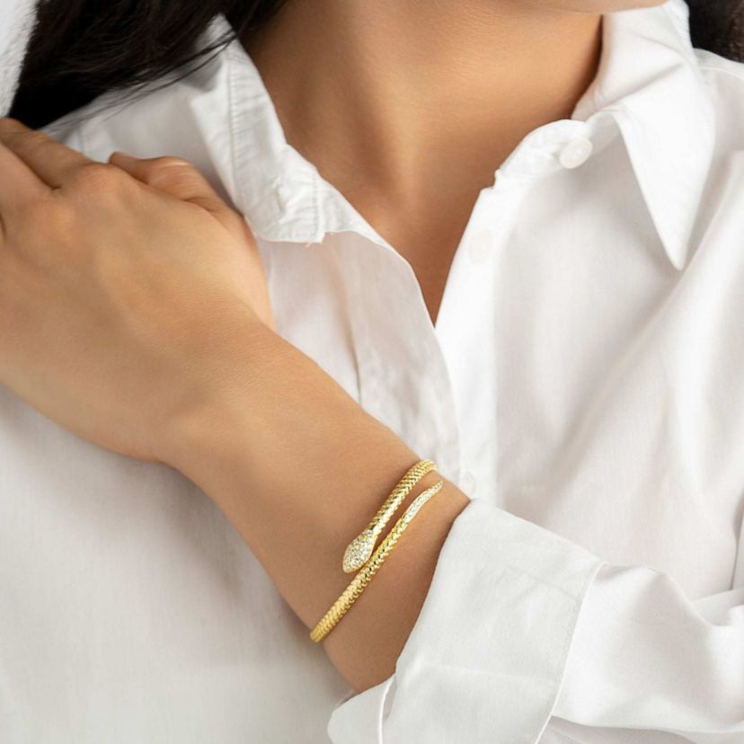 14k Gold Plated Adjustable Crystal Snake Cuff