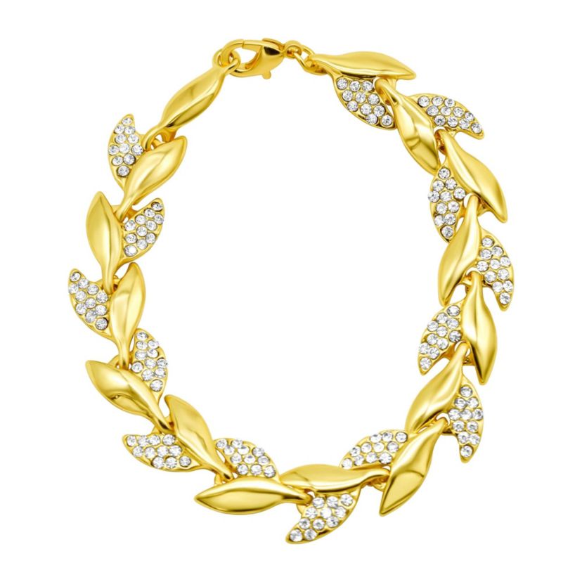 14k Gold Plated Crystal Leaf Bracelet