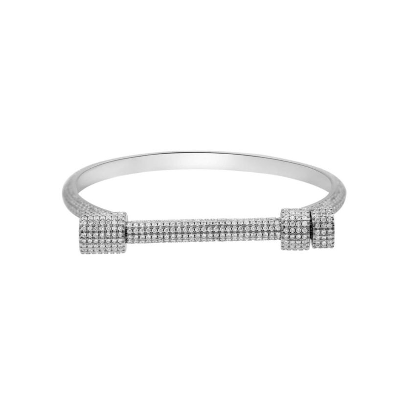 Rhodium Plated Crystal Screw Cuff Bracelet