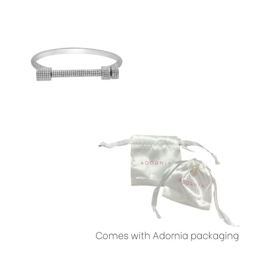 Rhodium Plated Crystal Screw Cuff Bracelet