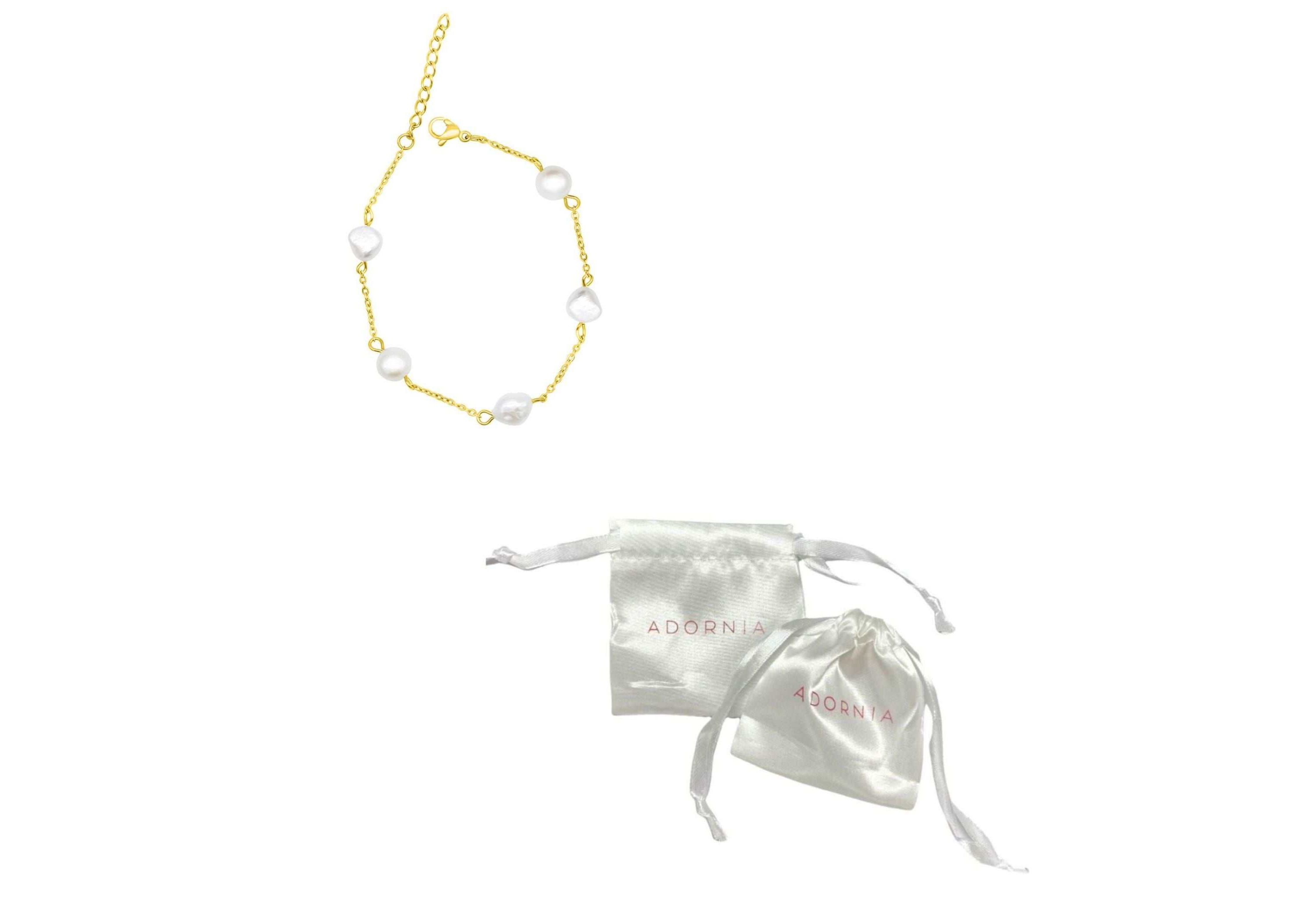 Tarnish Resistant 14k Gold Plated Adjustable Station Freshwater Pearl Bracelet