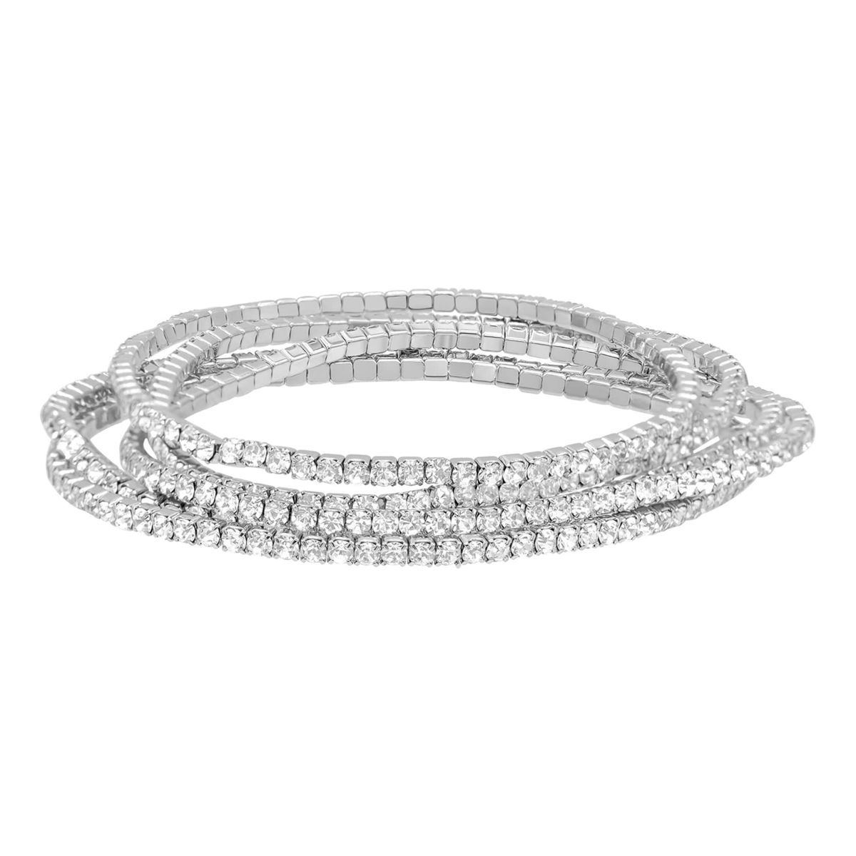 Rhodium Plated Multi Stretch Crystal Bracelet Set
