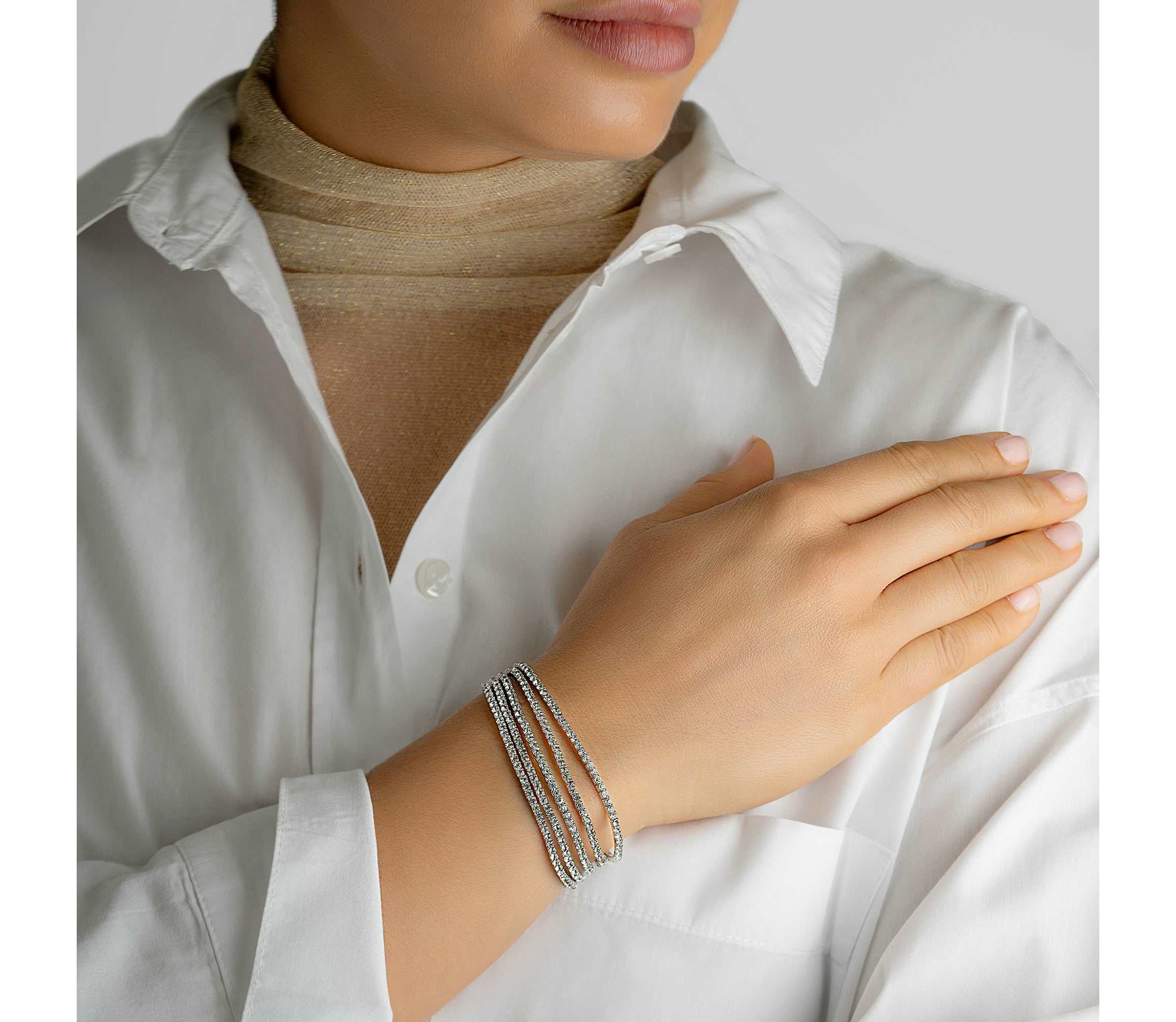 Rhodium Plated Multi Stretch Crystal Bracelet Set