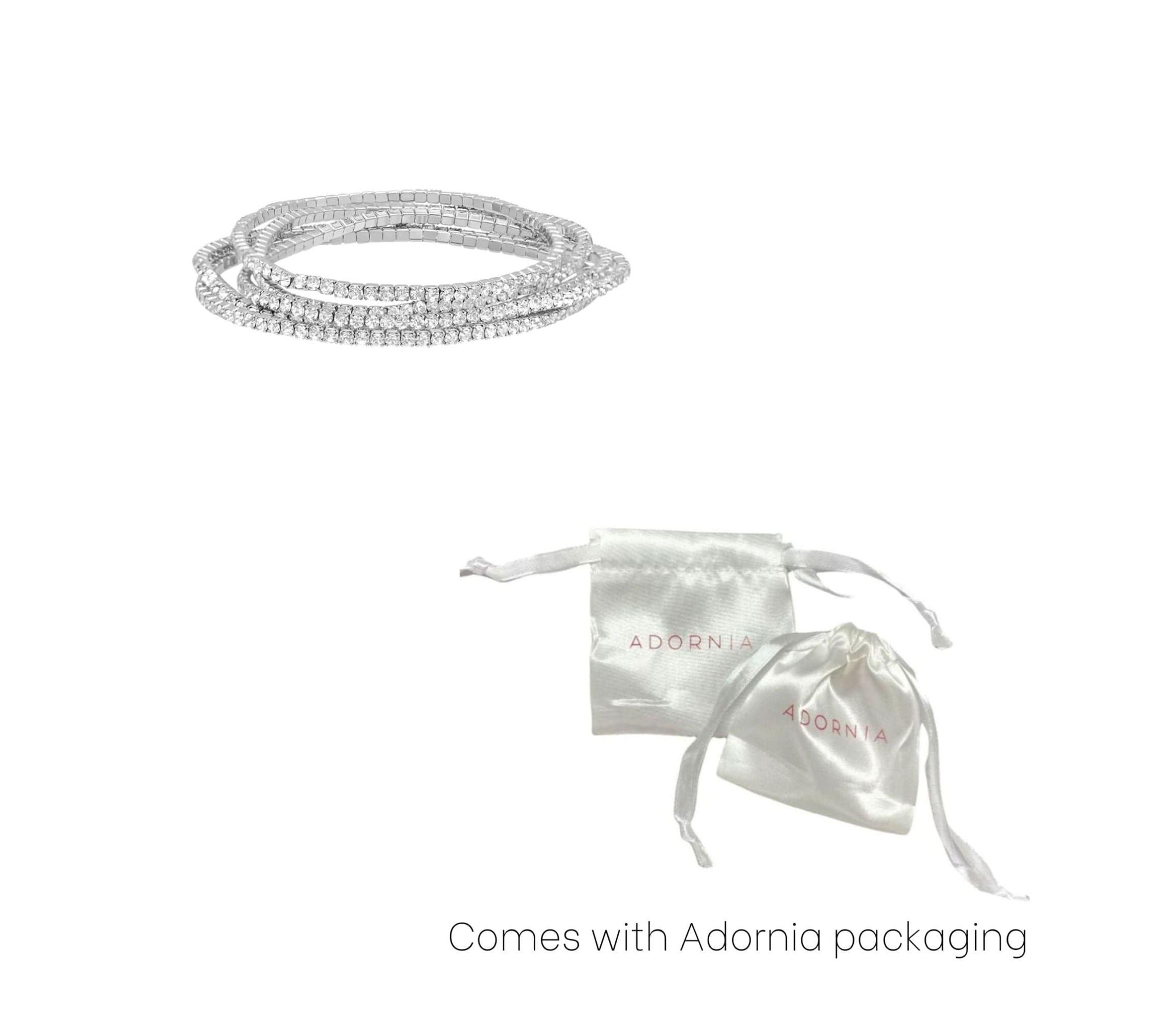 Rhodium Plated Multi Stretch Crystal Bracelet Set