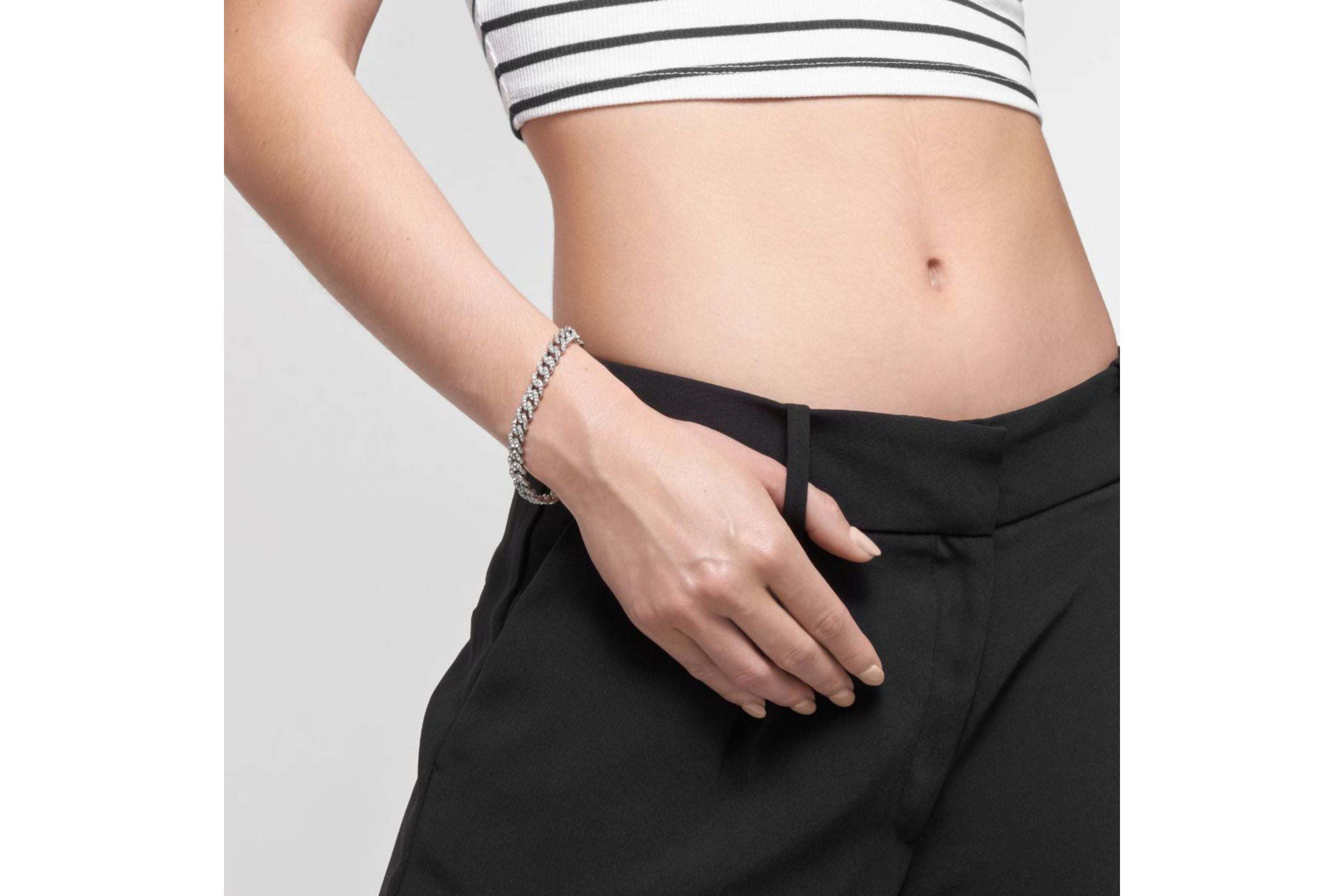 Silver Plated 8mm Crystal Curb Chain Bracelet