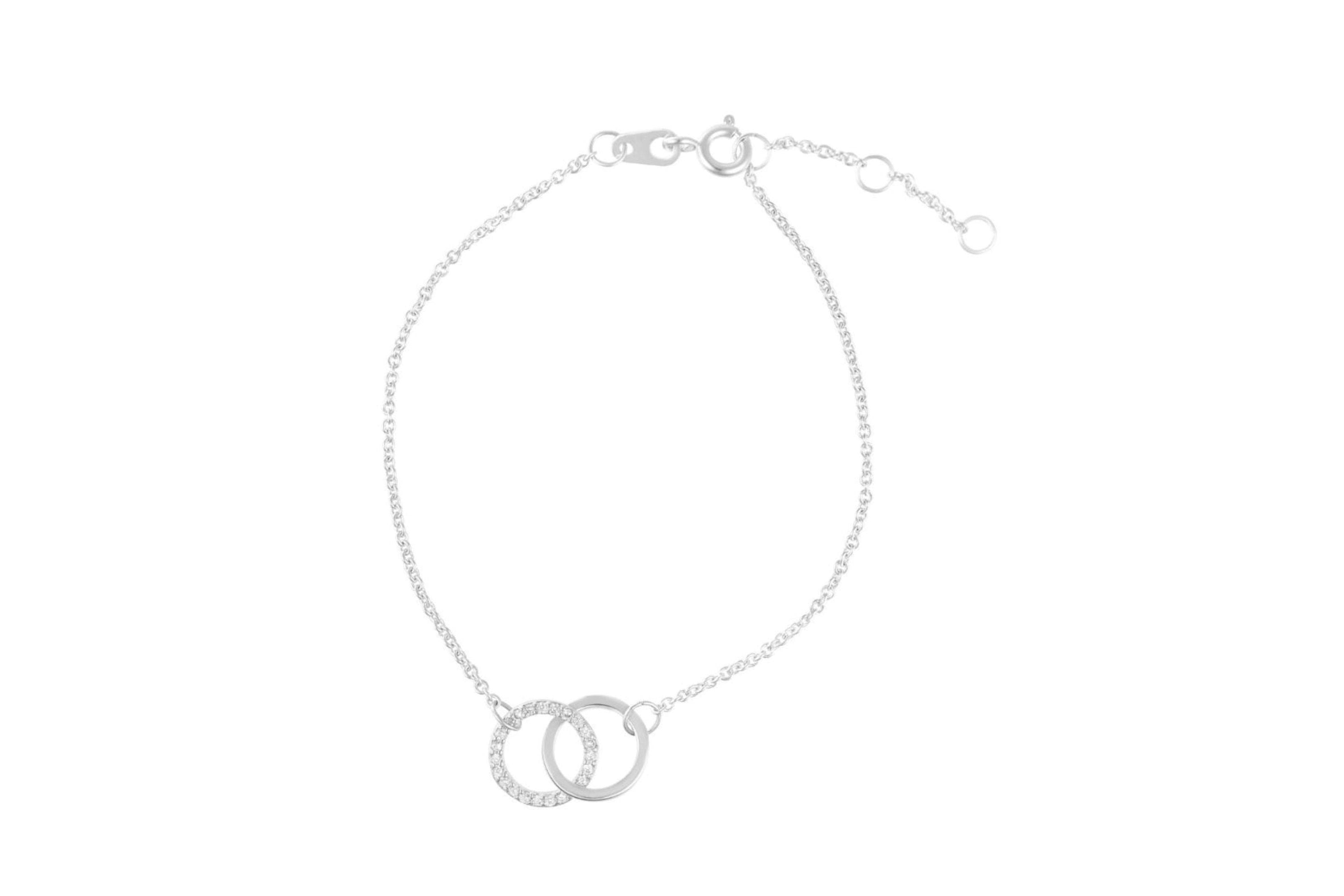Silver Plated Adjustable Pave CZ Rings Bracelet