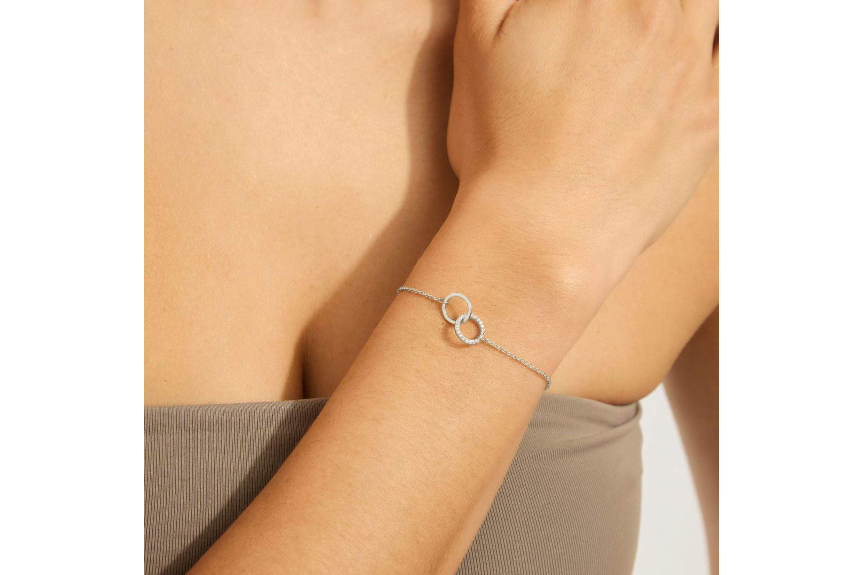 Silver Plated Adjustable Pave CZ Rings Bracelet