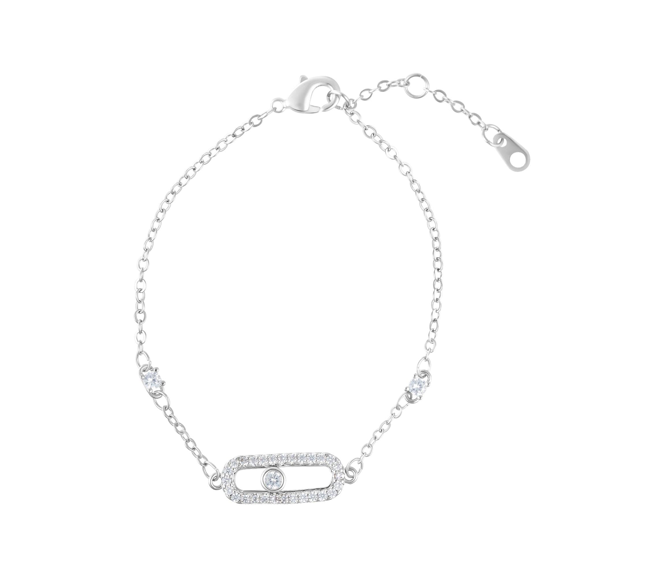 Sterling Silver Plated Adjustable CZ Dancing Stone  Bracelet