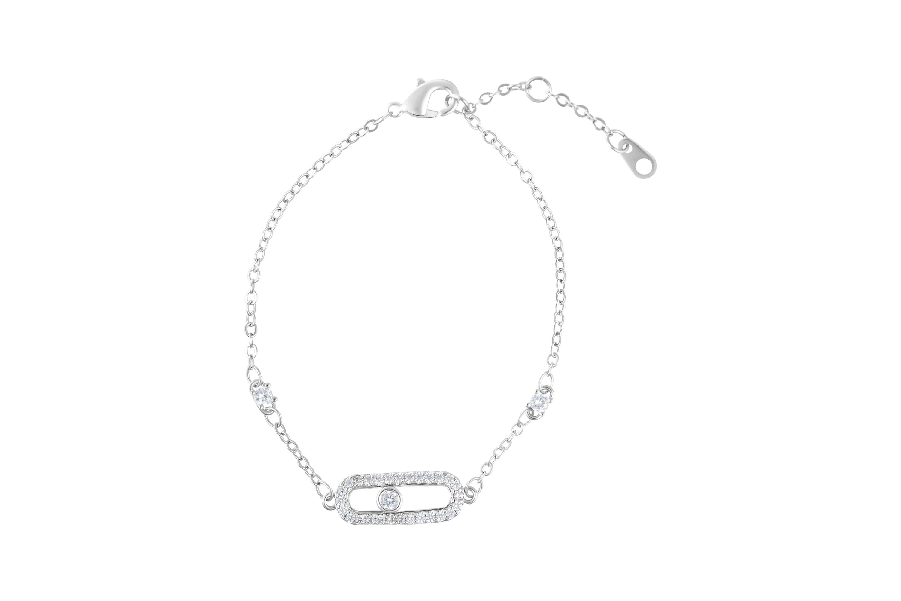 Sterling Silver Plated Adjustable CZ Dancing Stone  Bracelet