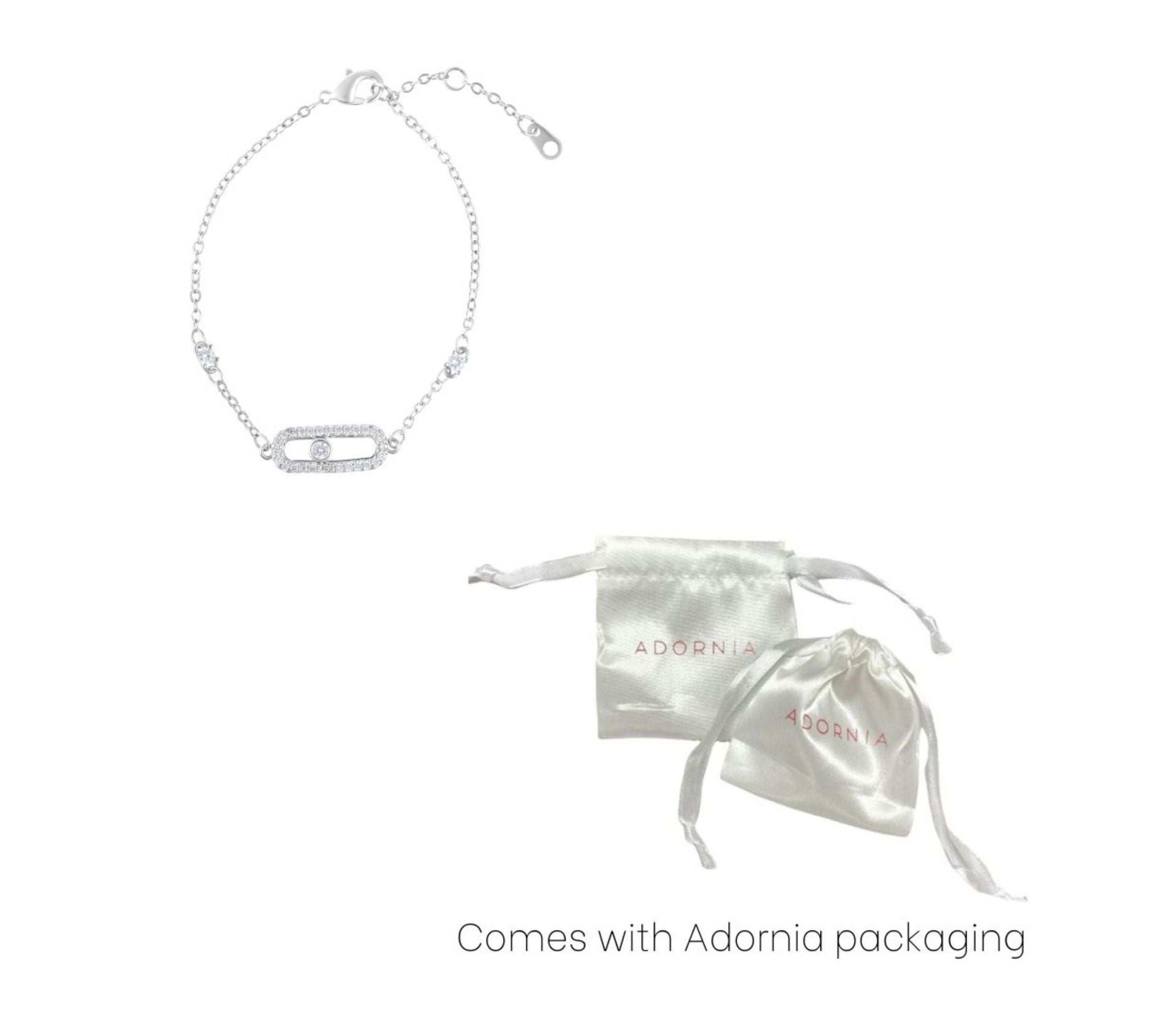 Sterling Silver Plated Adjustable CZ Dancing Stone  Bracelet