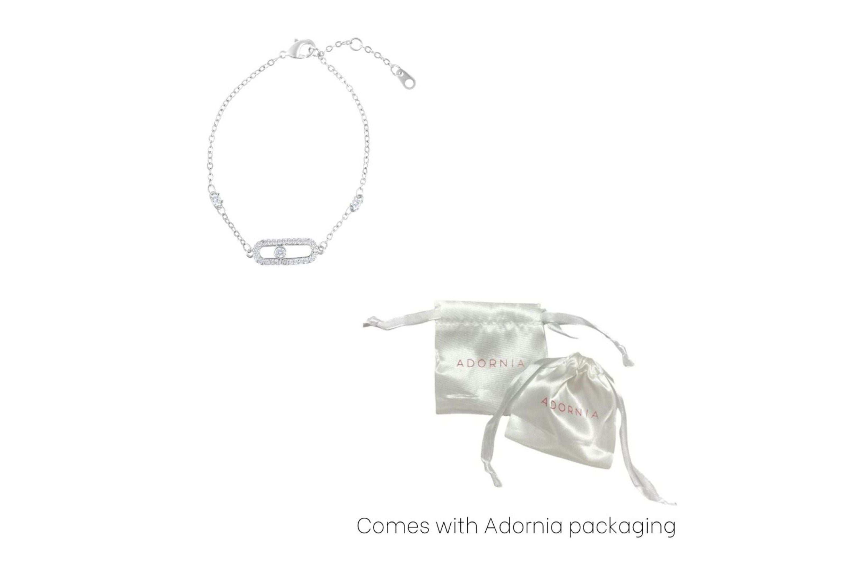 Sterling Silver Plated Adjustable CZ Dancing Stone  Bracelet