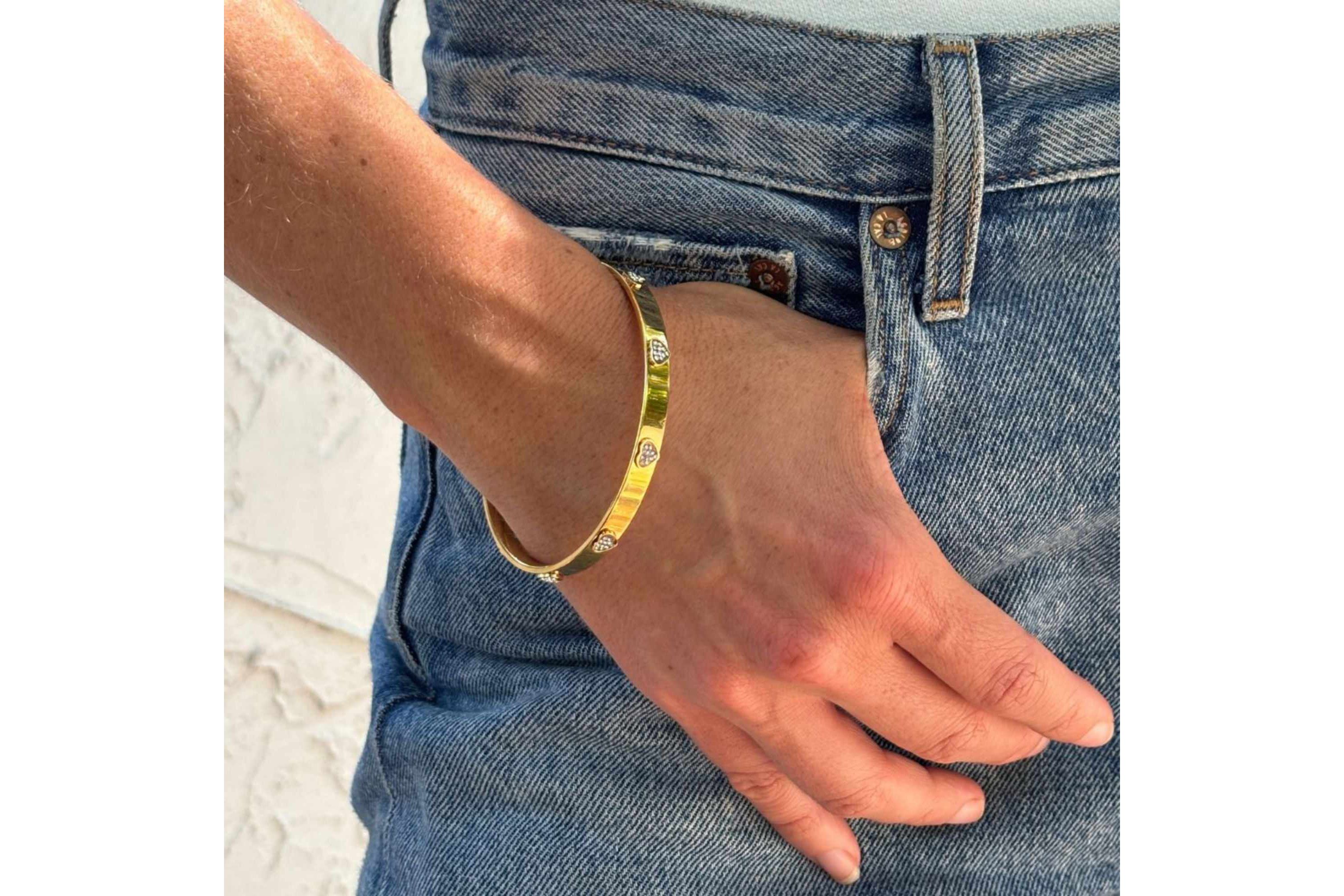 14k Gold Plated CZ Hearts Stacking Bangle