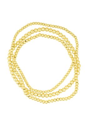 Adornia 14K Gold Plated Stretch Ball Bracelet Set