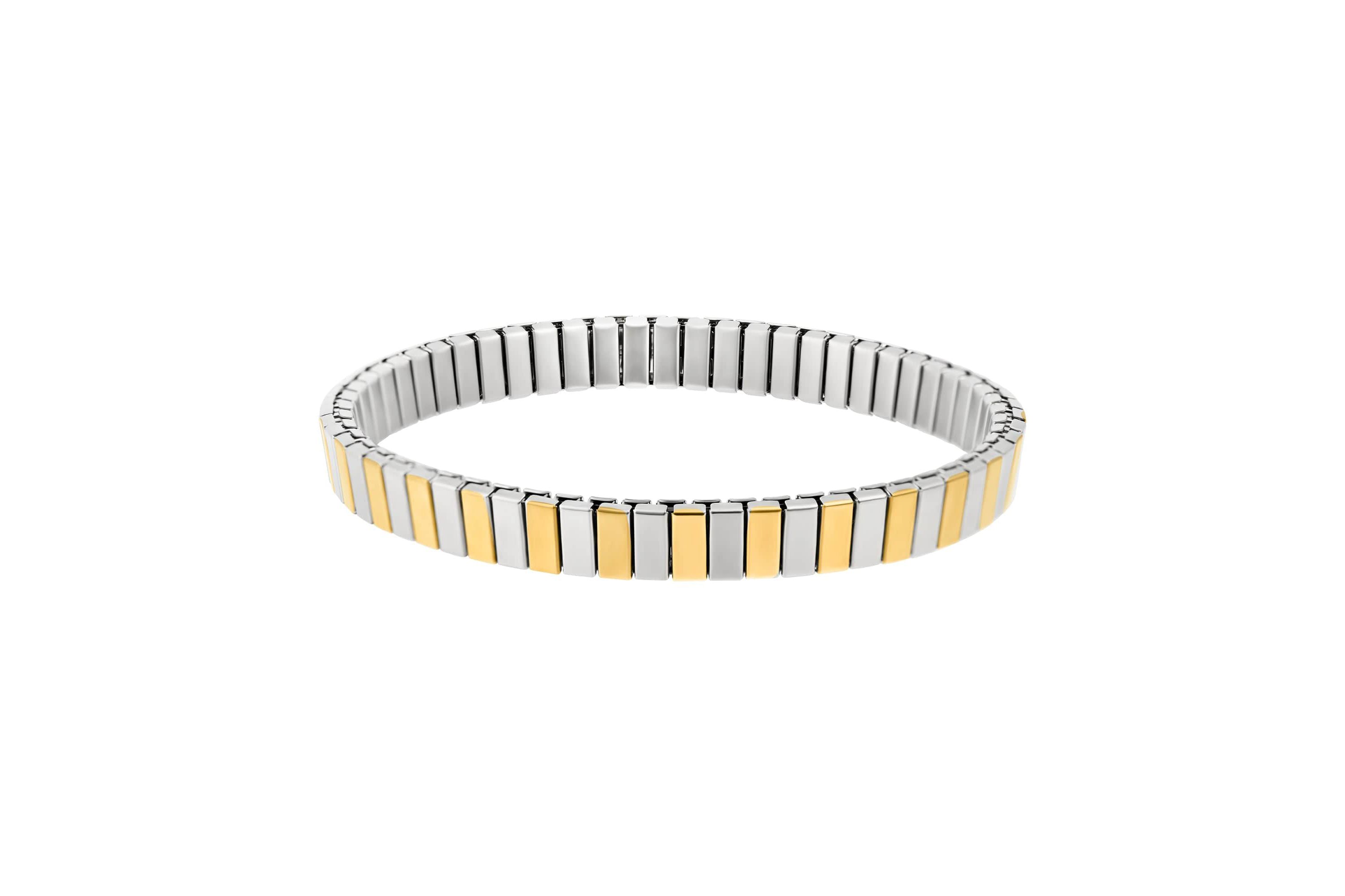 Tarnish Resistant Silver and 14k Gold Plated Stretch Bar Bracelet