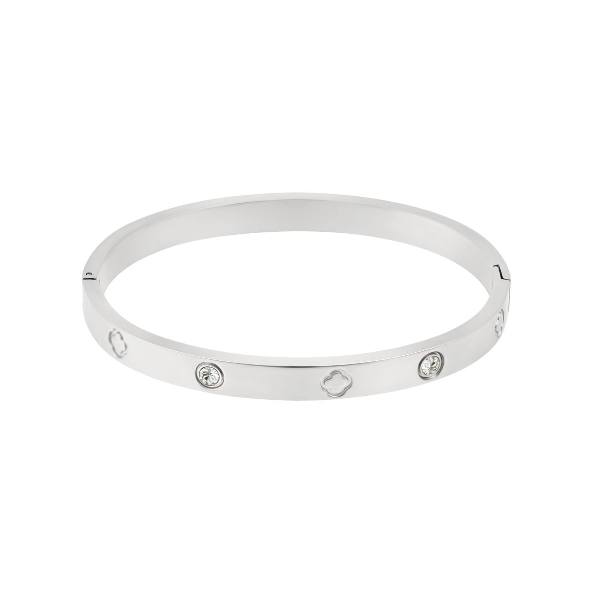 Tarnish Resistant Silver Plated CZ and Clover Bangle