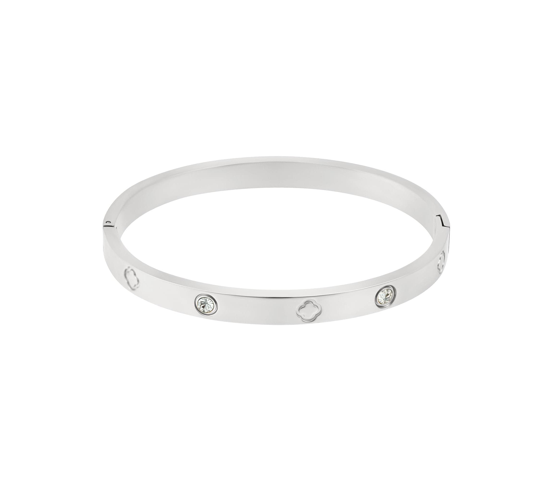 Tarnish Resistant Silver Plated CZ and Clover Bangle