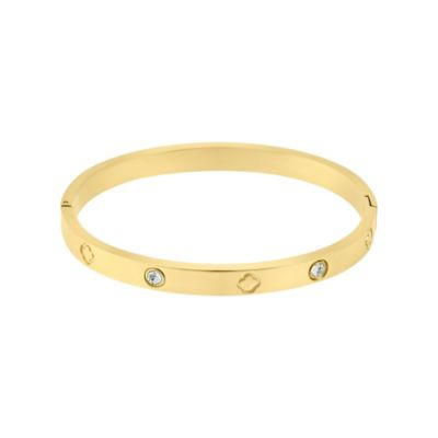 Adornia Tarnish Resistant 14k Gold Plated CZ and Clover Bangle, 7.5 in