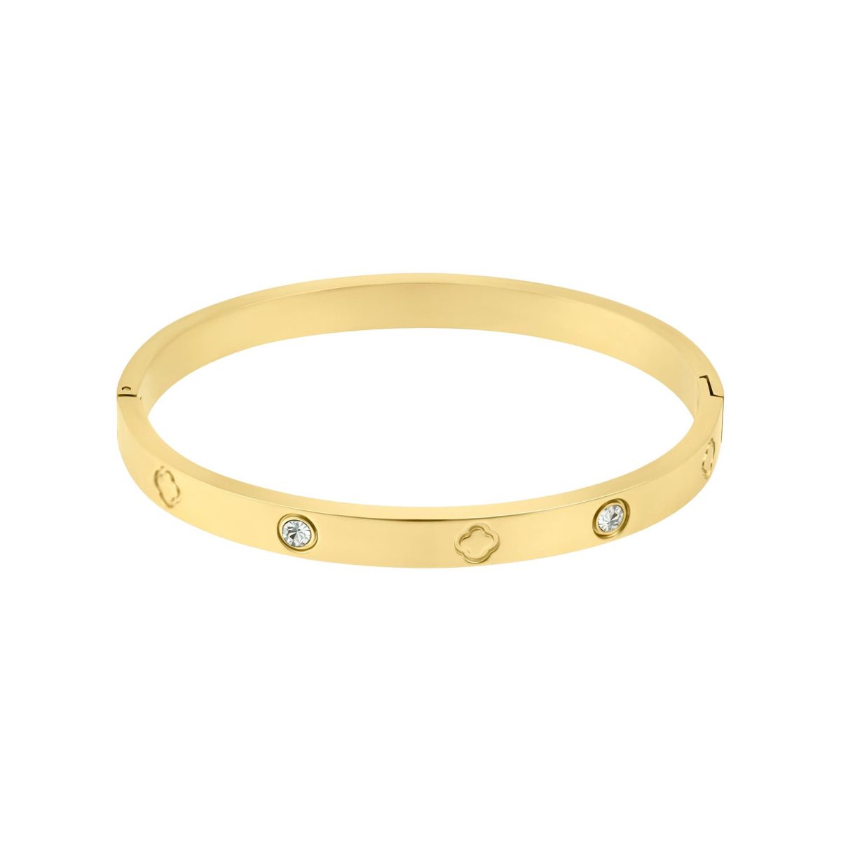 Tarnish Resistant 14k Gold Plated CZ and Clover Bangle
