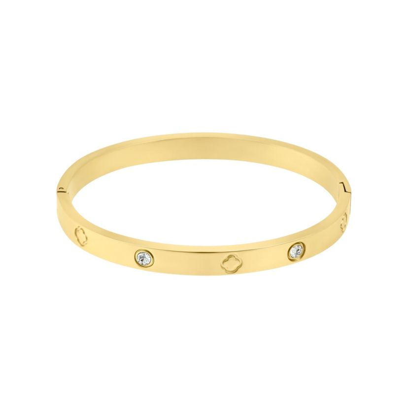 Tarnish Resistant 14k Gold Plated CZ and Clover Bangle