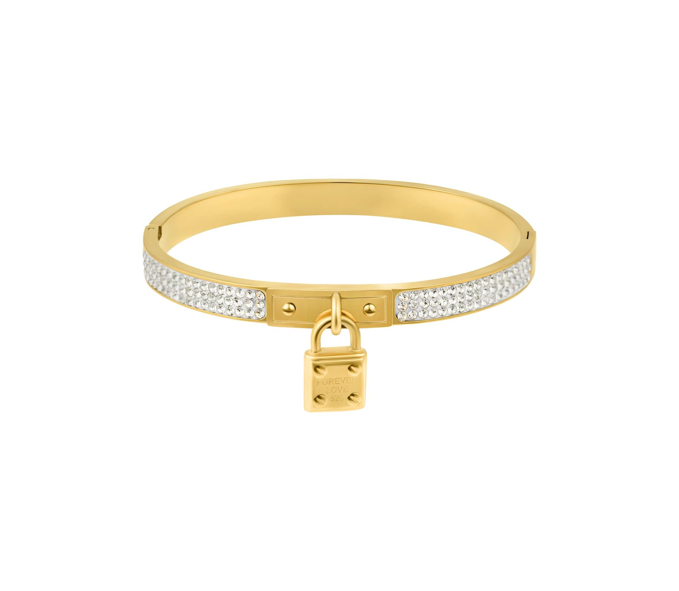 Tarnish Resistant 14k Gold Plated Pave Lock Bangle