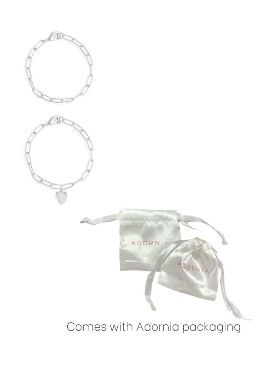Tarnish Resistant SIlver Plated Heart Paper Clip Chain Bracelet Set