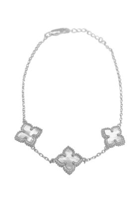 Adornia Silver Plated White Mother of Pearl Flower Bracelet