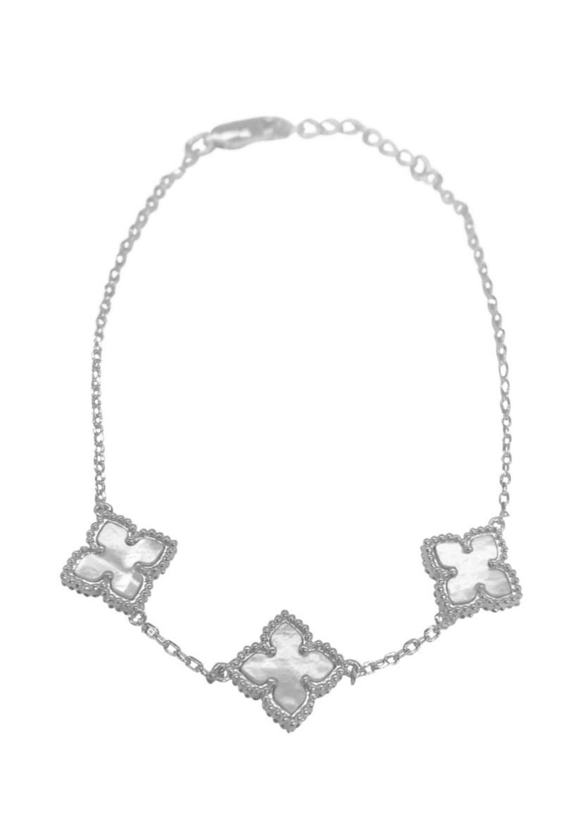 Silver Plated White Mother of Pearl Flower Bracelet