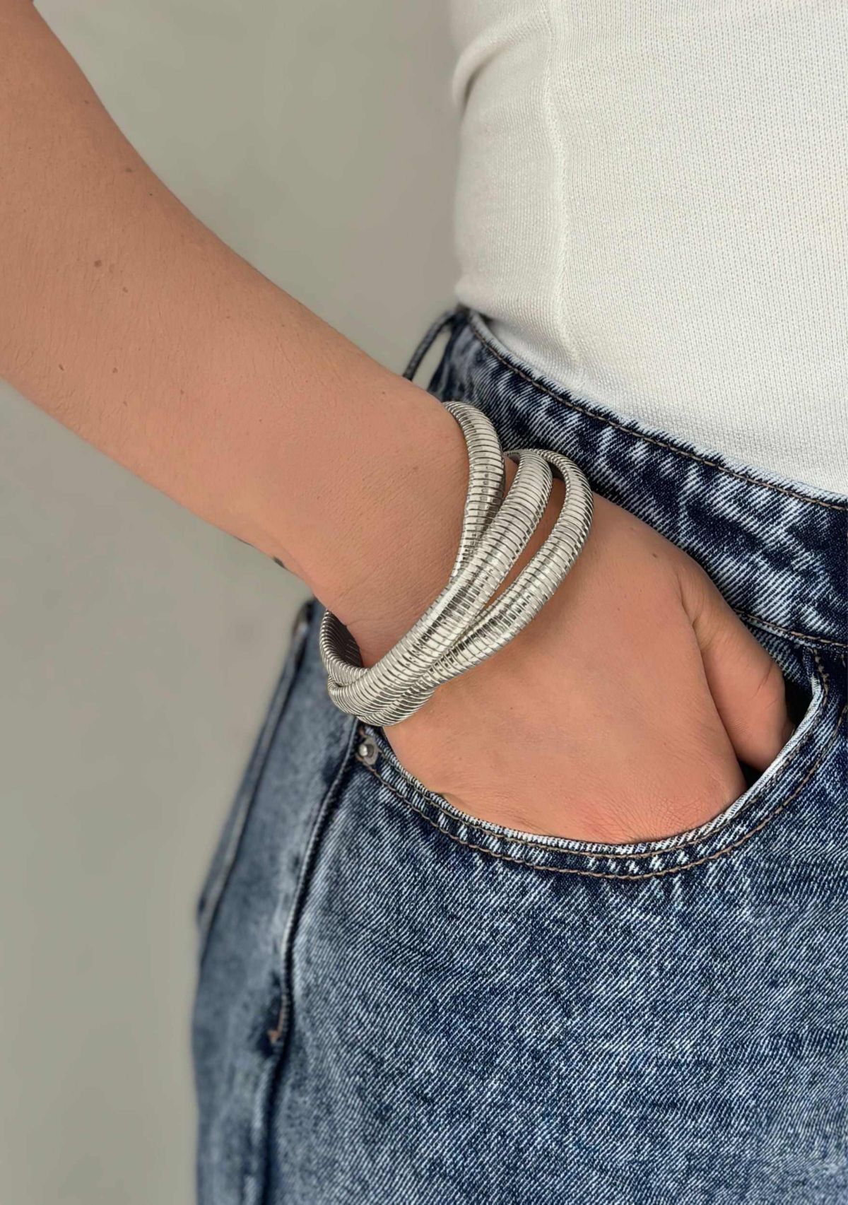 Silver Plated Omega Chain Triplet Bracelet