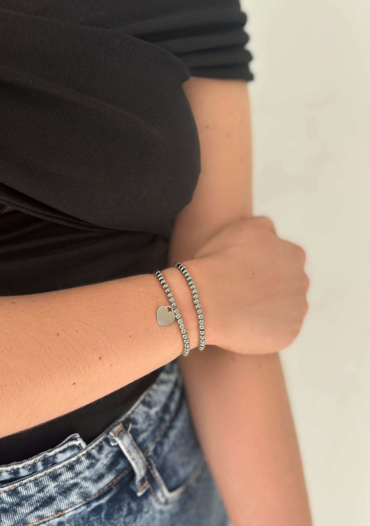 Tarnish Resistant Silver Plated Set of Ball Bracelets with Heart