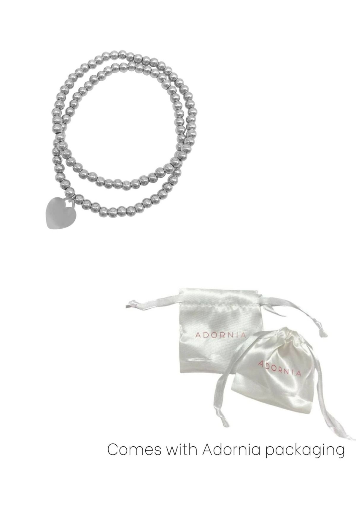 Tarnish Resistant Silver Plated Set of Ball Bracelets with Heart