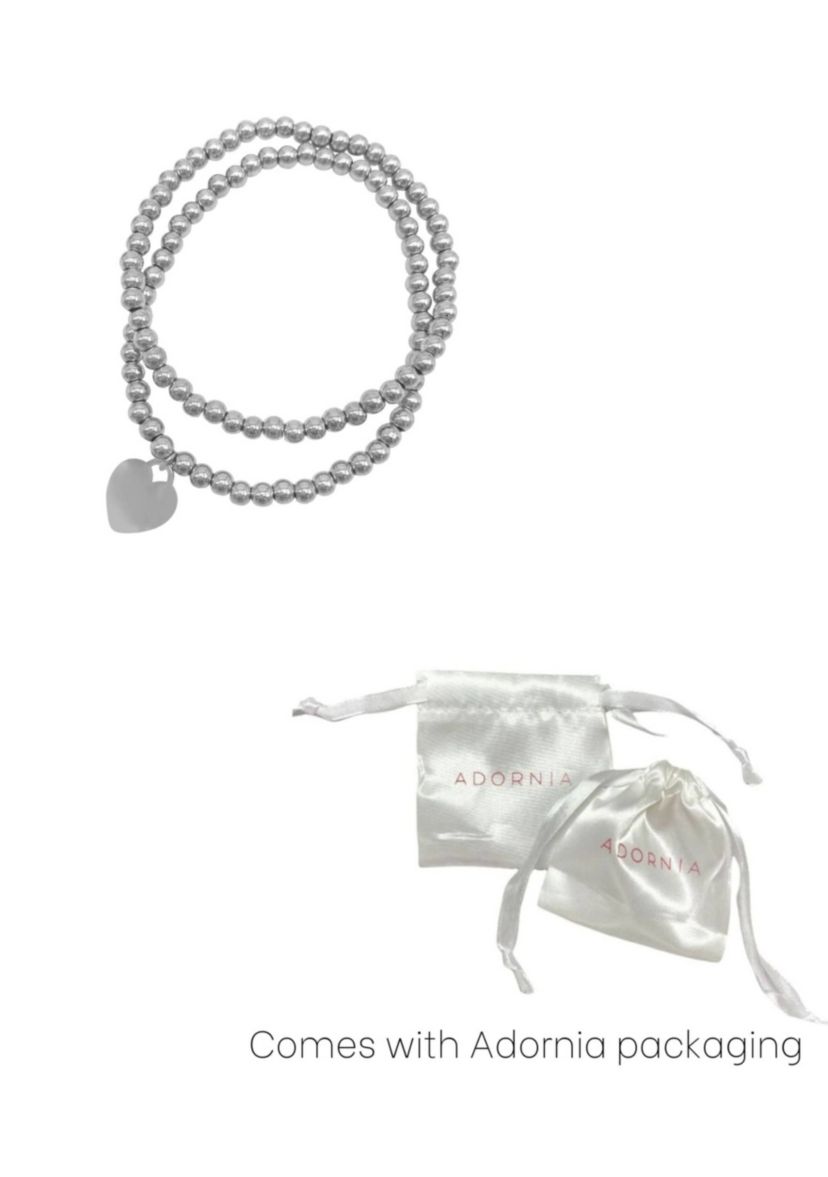Tarnish Resistant Silver Plated Set of Ball Bracelets with Heart